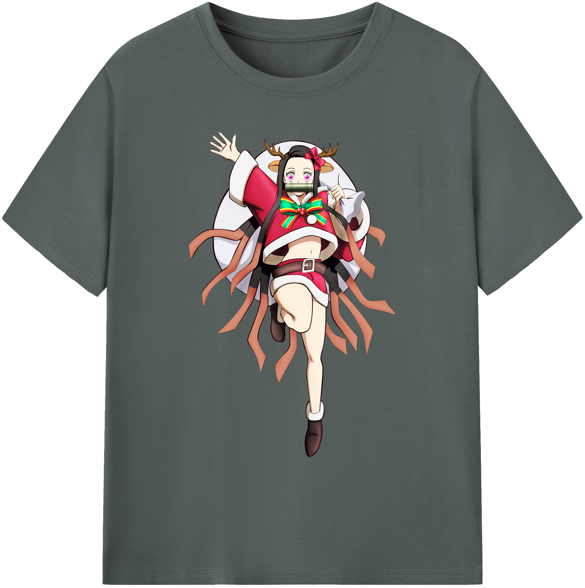 （画像用） 鬼滅の刃（きめつのやいば）竈門 禰󠄀豆子／かまど ねずこ Kamado Nezuko 綿100％ メンズ半袖Tシャツ｜肌触りやわらか＆通気性